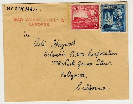 MALTA - 1947 5d rate cover to USA struck PAR AVION JUSQU