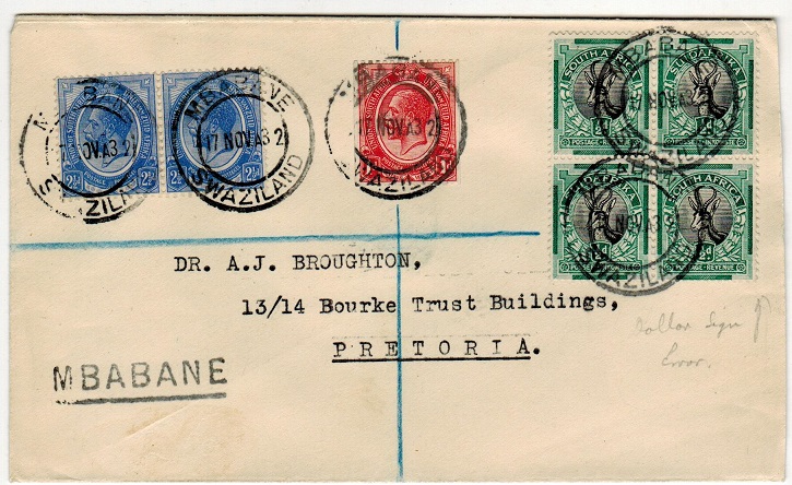 SWAZILAND - 1932 registered cover used locally at MBABANE.