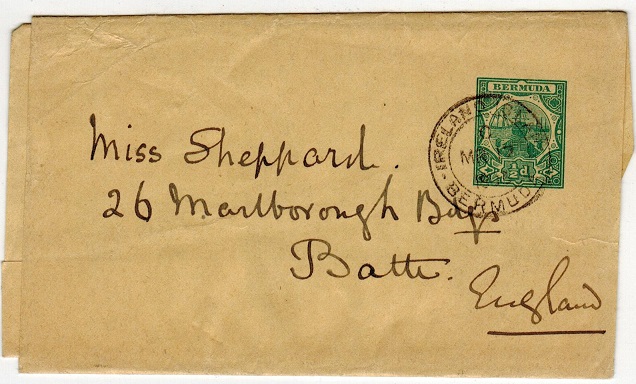 BERMUDA - 1903 1/2d green postal stationery wrapper to UK used at IRELAND ISLAND.  H&G 2.