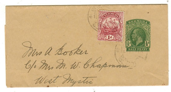 BERMUDA - 1913 1/2d green postal stationery wrapper to USA uprated at ST.GEORGES.  H&G 6.