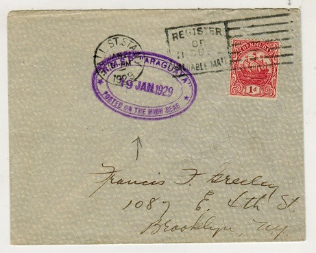 BERMUDA - 1929 1d rate maritime cover to USA used on 