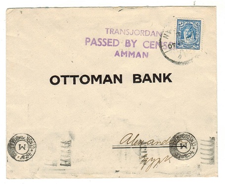 TRANSJORDAN - 1940 15m rate censored commercial cover to Egypt.