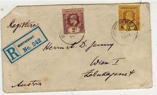 MONTSERRAT - 1911 5d rate registered cover to Austria used at MONTSERRAT.