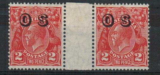 Australia - 1932 2D GOLDEN SCARLET U/M gutter pair overprinted 