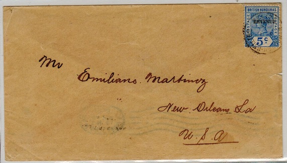 BRITISH HONDURAS - 1900 5c rate cover to USA used at BELIZE.