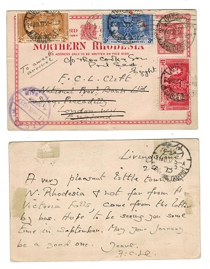 NORTHERN RHODESIA - 1924 1 1/2d carmine rose PSC uprated to Egypt.  H&G 2.