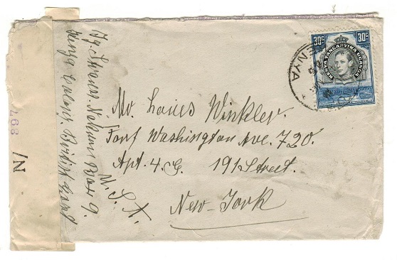 K.U.T. - 1945 30c rate censored cover to USA used at NAKURU.