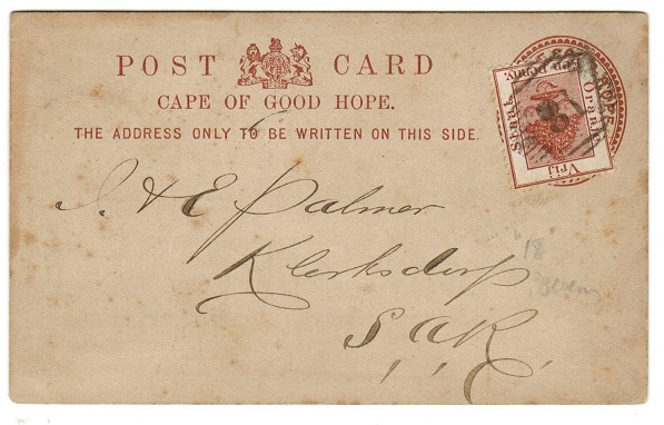 ORANGE FREE STATE - 1889 use of Cape 1d PSC used with 1d brown 