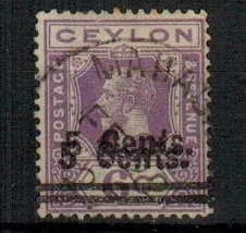 CEYLON - 1926 5c on 6c bright violet used with SURCHARGE DOUBLE.  SG 362.