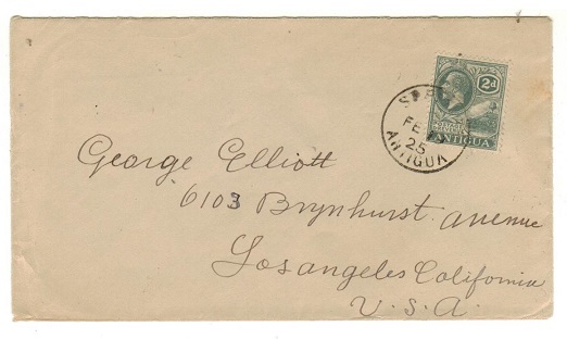 ANTIGUA - 1925 2d rate cover to USA used at ST.PETERS.