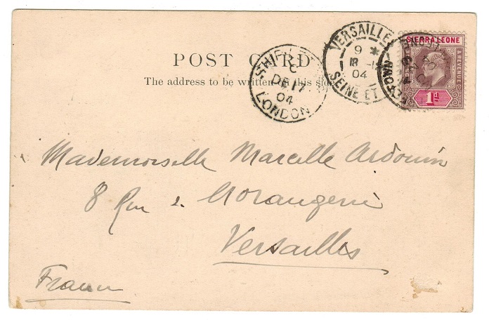 SIERRA LEONE - 1904 1d rate postcard use to UK with SHIP LETTER/LONDON strike applied.