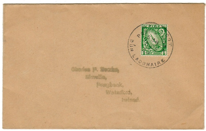 IRELAND - 1933 1/2d rate local cover struck PAQUEBOT/DUN LADGHAIRE.