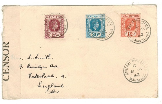 MAURITIUS - 1942 censored cover to UK.