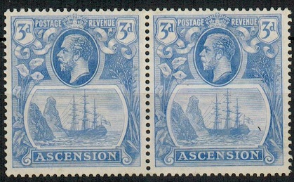 ASCENSION - 1924 3d blue mint pair with TORN FLAG variety.  SG 14b.