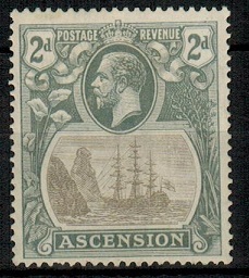 ASCENSION - 1924 2d grey black mint with CLEFT ROCK variety.  SG 13c.