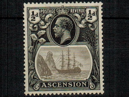 ASCENSION - 1924 1/2d grey black and black mint with BROKEN MAST variety.  SG 10a.