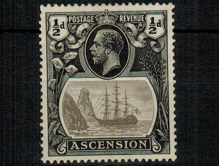 ASCENSION - 1924 1/2d grey black and black mint with BROKEN MAST variety.  SG 10a.