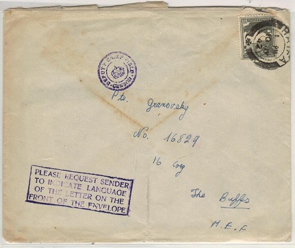PALESTINE - 1942 censor cover to MEF with 
