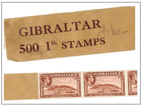GIBRALTAR - 1940 1 1/2d yellow brown complete COIL of 500 stamps.  SG 122ab.