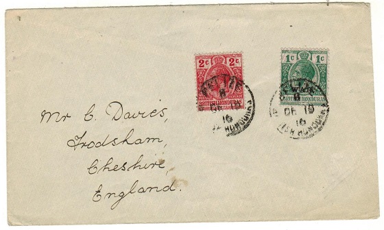 BRITISH HONDURAS - 1916 3c rate cover to UK with 