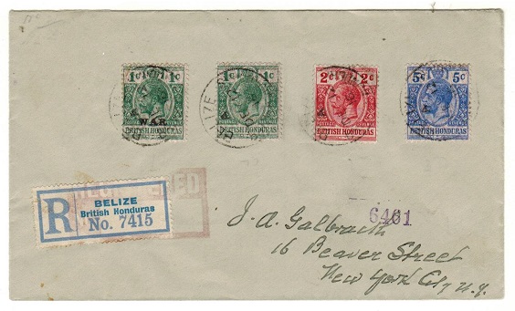 BRITISH HONDURAS - 1916 9c registered rate cover to USA with 