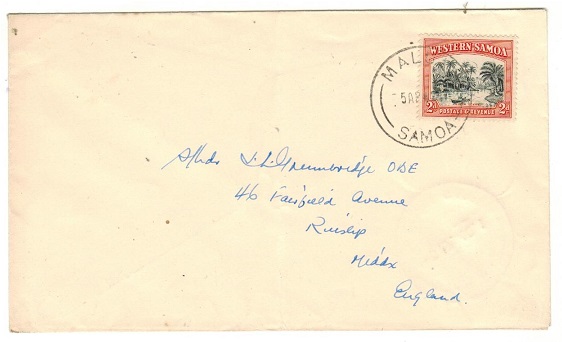 SAMOA - 1942 2d rate non censored cover to UK used at MALUA/SAMOA.