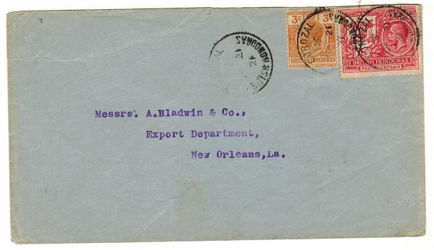 BRITISH HONDURAS - 1921 5c rate cover to USA used at COROZAL.