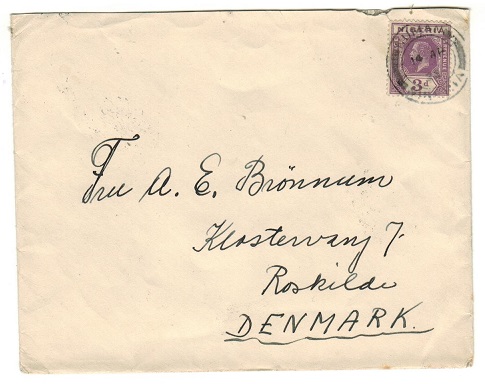NIGERIA - 1925 3d rate cover to Denmark used at NUMAN.