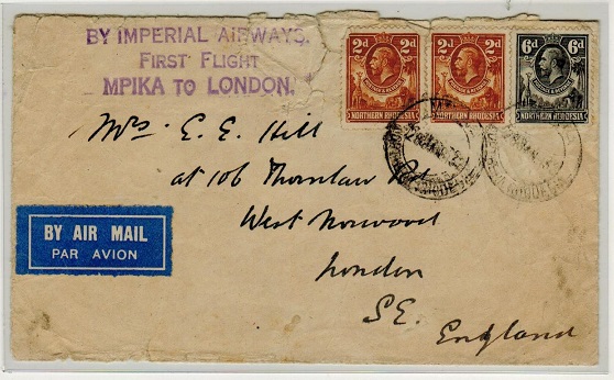 NORTHERN RHODESIA - 1932 first flight cover from Mpika to London. 