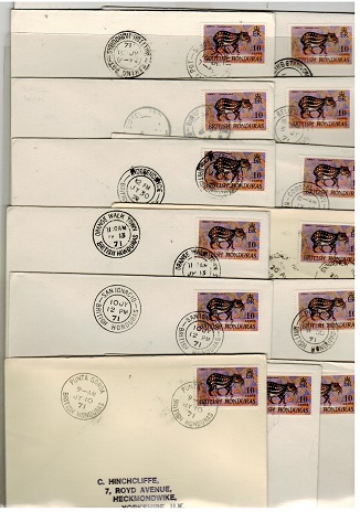 BRITISH HONDURAS - 1971 range of 13 covers to UK from differing Post Offices.
