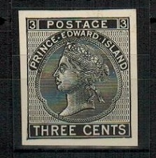 PRINCE EDWARD ISLAND - 1912 (circa) RPS reprinted 3c IMPERFORATE PLATE PROOF in black.