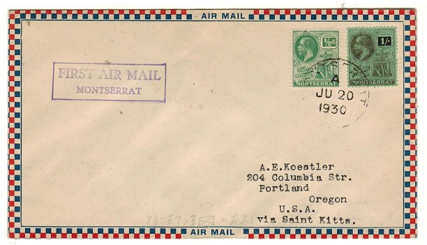 MONTSERRAT - 1930 delayed first flight cover to USA sent via St.Kitts.