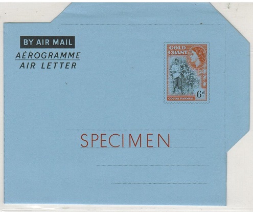 GOLD COAST - 1955 6d air letter SPECIMEN.  H&G 6.