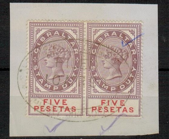 GIBRALTAR - 1891 5 pesetas lilac and red 