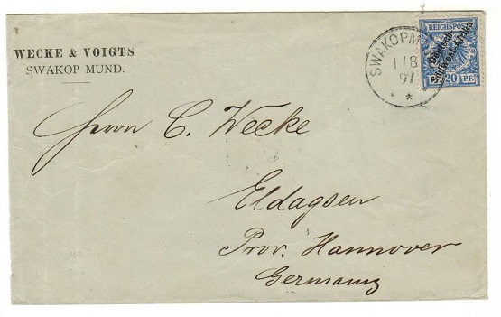 SOUTH WEST AFRICA - 1897 20pfg rate cover to Germany used at SWAKOPMUND.