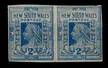 NEW SOUTH WALES - 1899 2d cobalt blue IMPERFORATE pair. SG 302a.