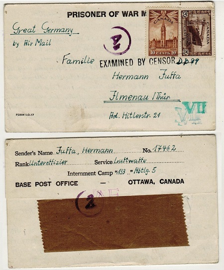 CANADA - 1943 PRISONER OF WAR letter sheet to Germany.