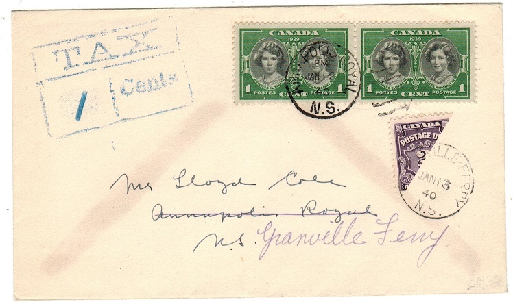 CANADA - 1940 local underpaid tax cover with scarce 2c 