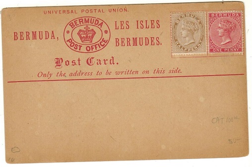 BERMUDA - 1880 1/2d brown and 1d dull rose applied officially on unused PSC.  H&G 2.