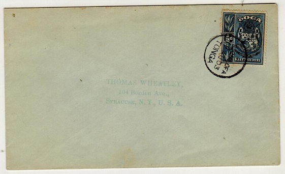 TONGA - 1903 1/2d on cover to USA used at NUKUALOFA.