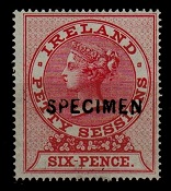 IRELAND - 1862 6d red U/M PETTY sessions adhesive overprinted SPECIMEN.