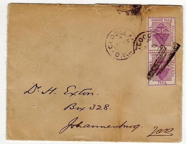 ORANGE FREE STATE - 1895 2d rate cover to Johannesburg used at CLOCOLAN.