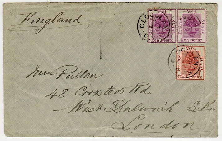 ORANGE FREE STATE - 1895 2 1/2d rate cover to UK used at CLOCOLAN.