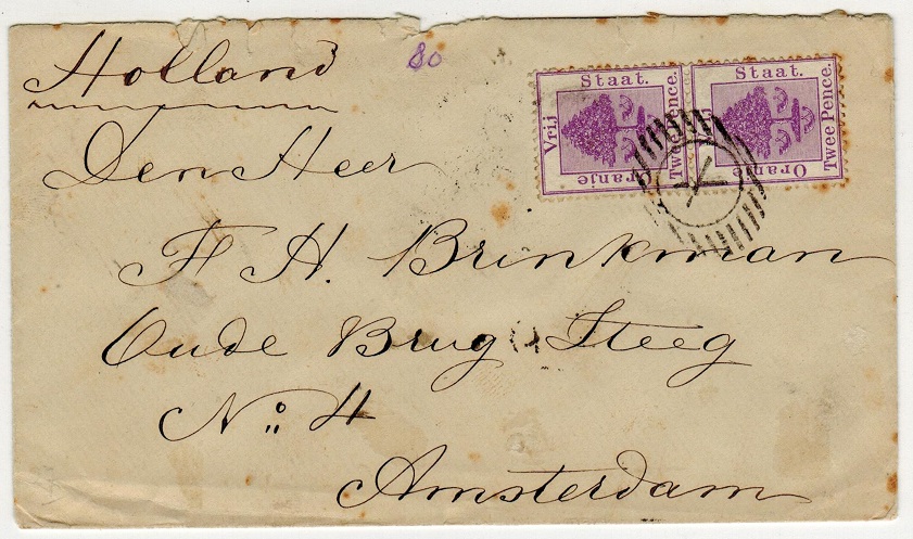 ORANGE FREE STATE - 1893 4d rate cover to Holland cancelled by 