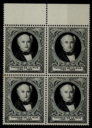 COLONIAL PROOFS - 1950 (circa) THOMAS DE LA RUE blkx4 perforated PRINTERS SAMPLE in black.