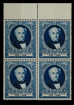 COLONIAL PROOFS - 1950 (circa) THOMAS DE LA RUE blkx4 perforated PRINTERS SAMPLE in blue.