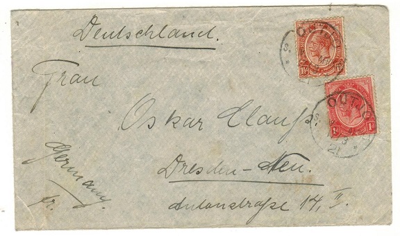 SOUTH WEST AFRICA - 1921 cover to Germany with South African adhesives used at OUTJO.