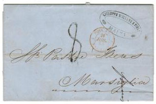 MALTA - 1855 stampless cover struck by 