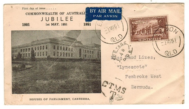 BERMUDA - 1951 inward underpaid cover from Australia with oval POSTAGE/4d/DUE h/s applied.