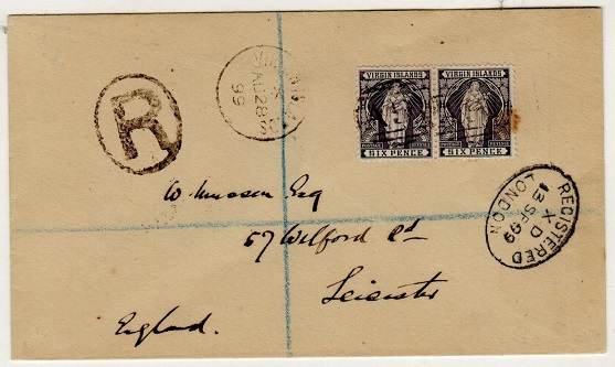BRITISH VIRGIN ISLANDS - 1899 1/- rate registered cover to UK.